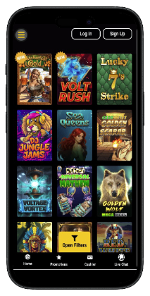 Black Lotus Casino displaying a range of real slots for US players on mobile.