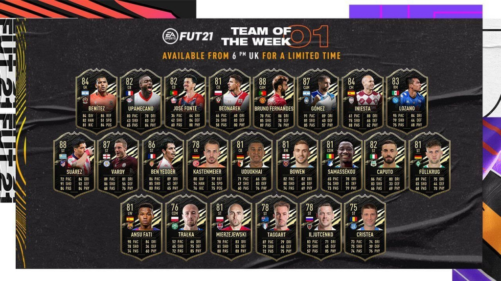 FIFA 21: TOTW 1 is live featuring Bruno Fernandes, Luis Suarez, Jamie Vardy, and more