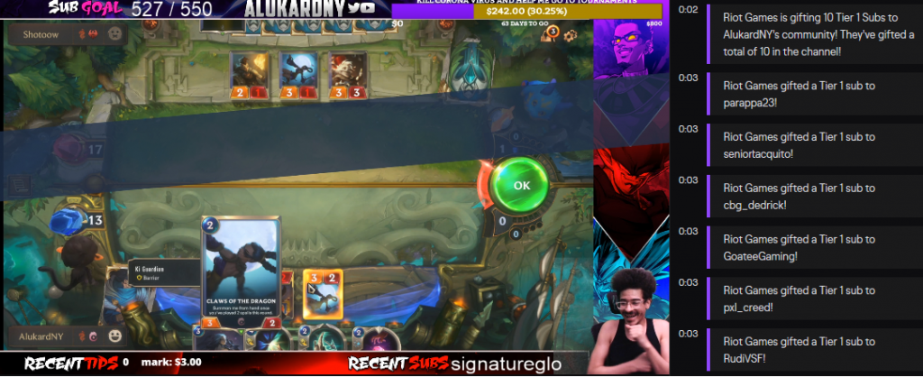 Riot games has been gifting subs to Twitch streamers playing Legends of Runeterra