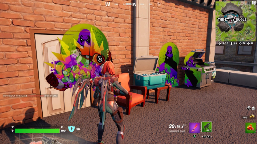 How to use a spray at the Daily Bugle for Prowler Quest in Fortnite Chapter 3 Season 2
