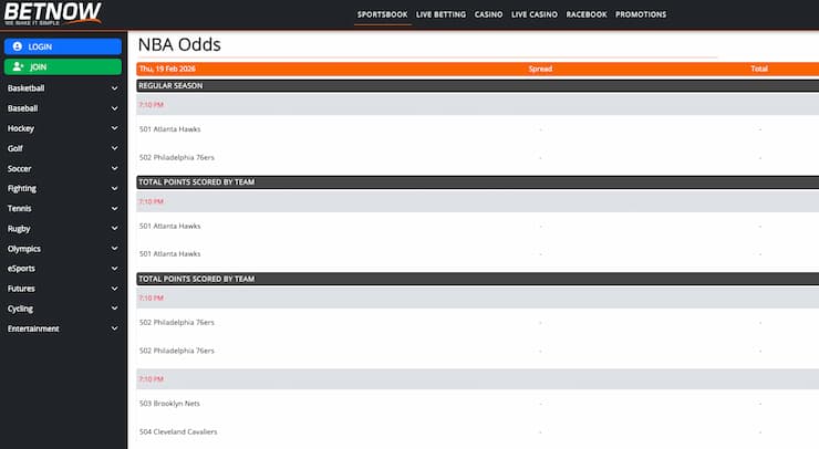 A screenshot of BetNow, a top option among Arizona sports betting sites