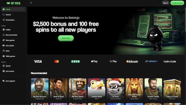 A snapshot of BetNinja visited on a desktop device.