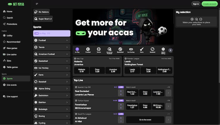 A snapshot of BetNinja and its betting markets.