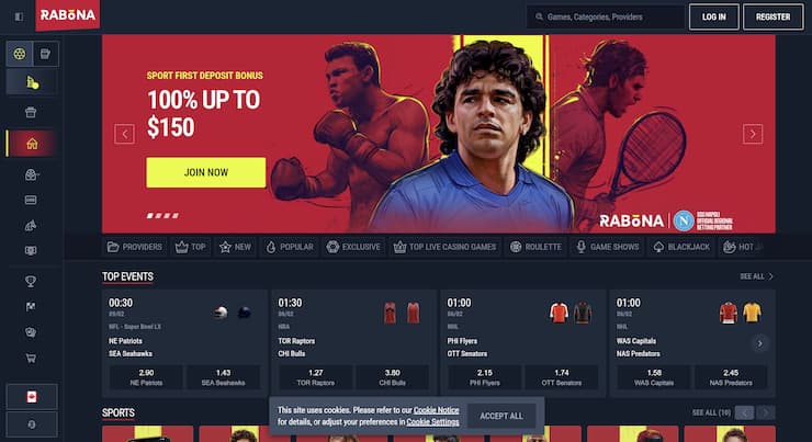 A look at Rabona visited on a desktop device.