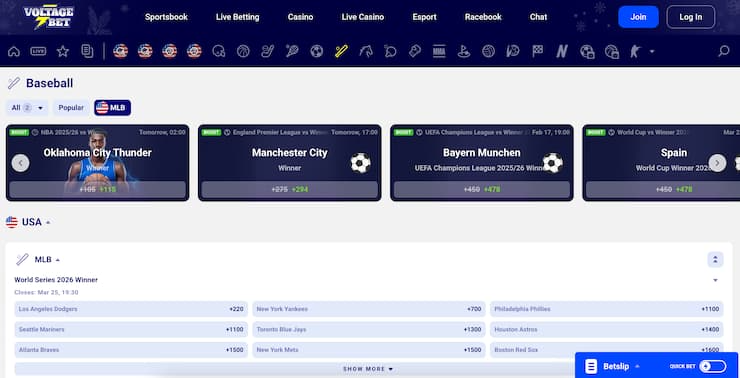 VoltageBet live betting dashboard for PA online sports betting across sports