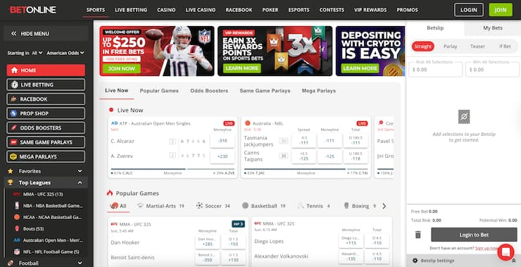 BetOnline live betting dashboard at betting sites that accept credit cards