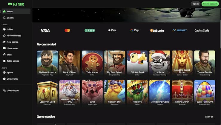 An image showing BetNinja visited on a desktop device.