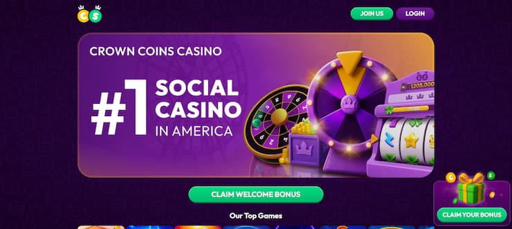 The landing page of social casino Crown Coins.
