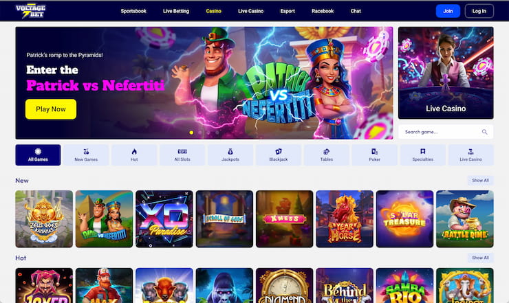 A first glance at VoltageBet's casino