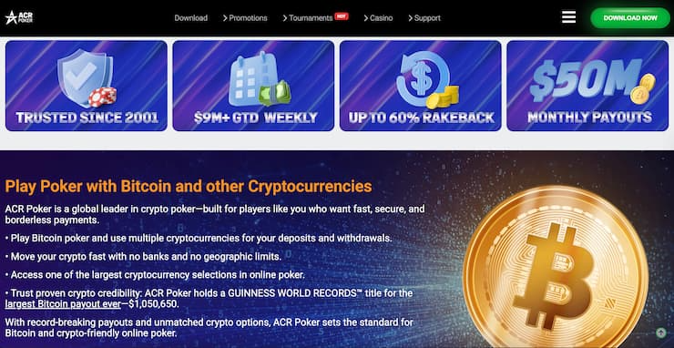 ACR Poker crypto poker interface and promotions – popular offshore poker site with large tournament traffic