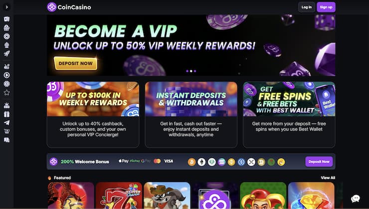 A snapshot of CoinCasino visited on a desktop device.