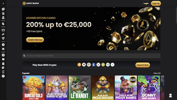 A snapshot of Lucky Block, another reputable crypto casino accessible using VPNs.