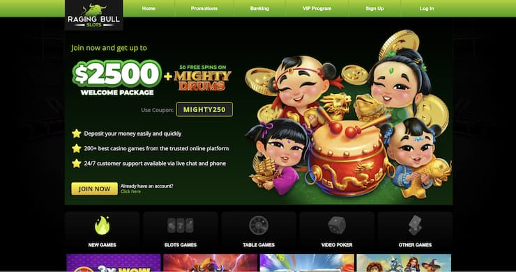 A snapshot of Raging Bull, one of the top-ranked Colorado online casinos.