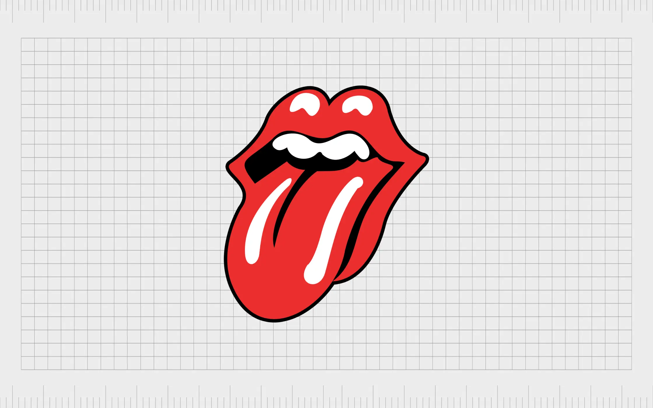 Red lips and tongue logo of The Rolling Stones on a grid background.
