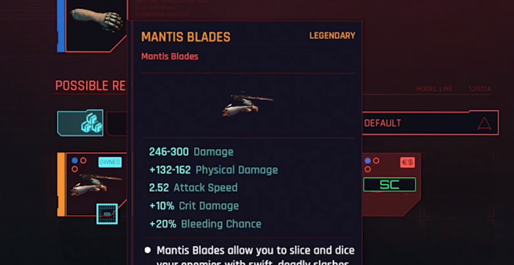 mantis blades stats