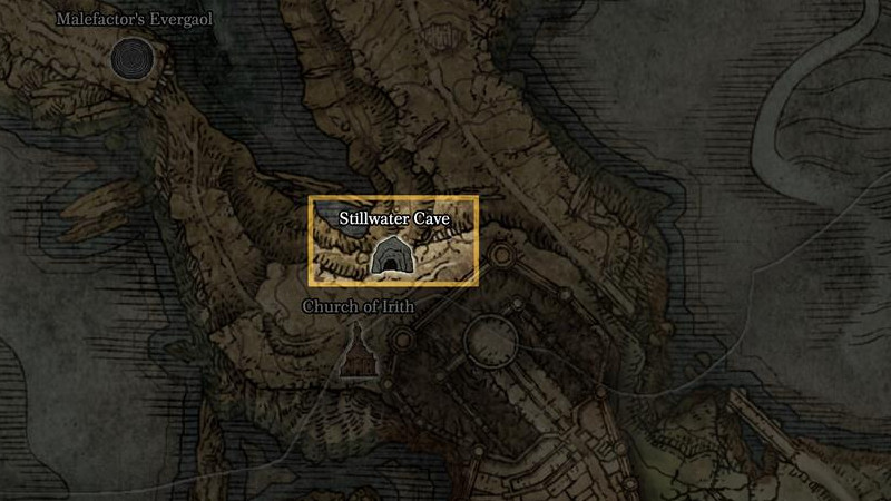 Map location for Stillwater Cave in Elden Ring.