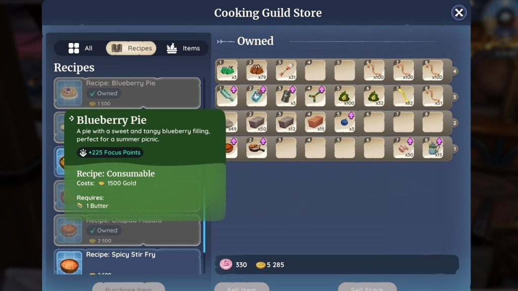Players must have Cooking Skill Level 6 before attempting to bake the Blueberry Pie. (Picture: Singularity 6 / Ashleigh Klein)
