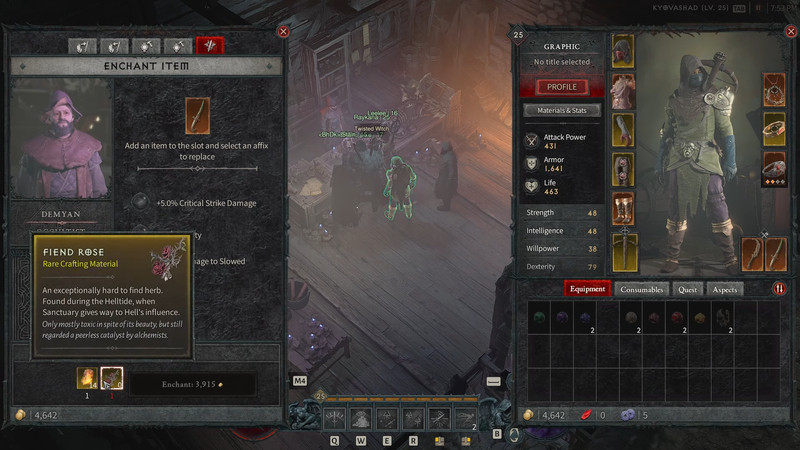 Diablo 4 Occultist Functions Gear enchantment rerolling aspects