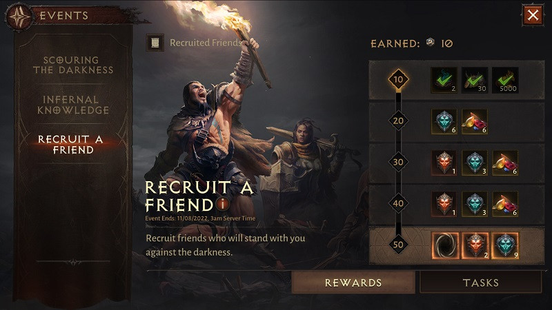 Diablo Immortal Recruit a friend all rewards code how to redeem