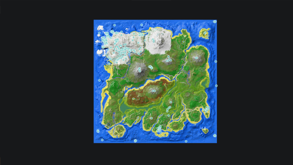 Crystal locations in ARK Survival Ascended The Island Map. 