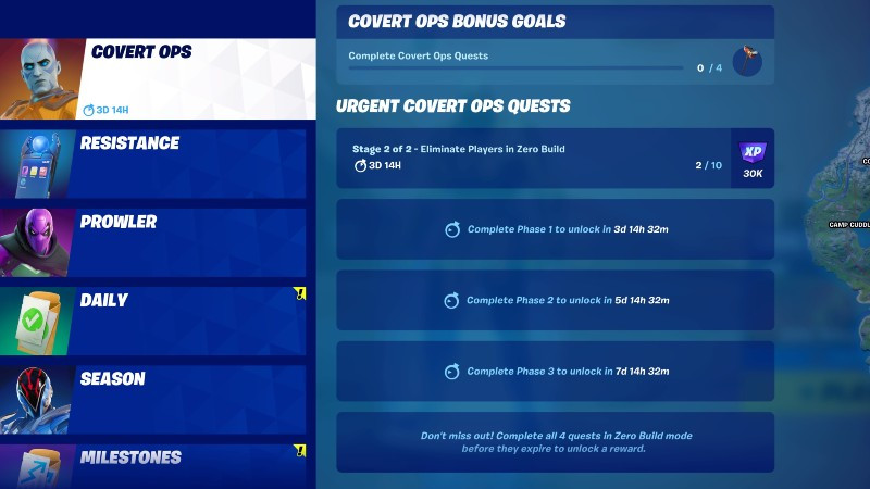 fortnite covert ops quests phases list phase 1 challenges
