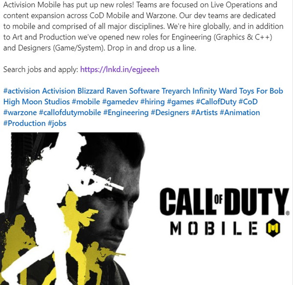 COD: Mobile warzone job listing confirmed activision battle royale