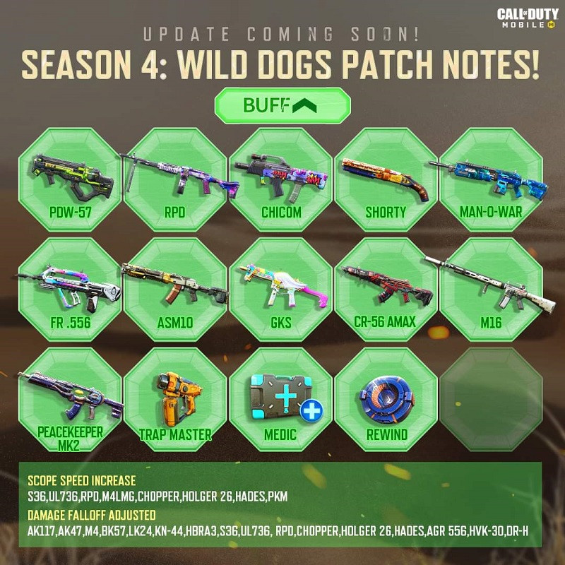 COD mobile season 4 weapon gun balance changes classes skill nerfs buff call of duty wild dogs