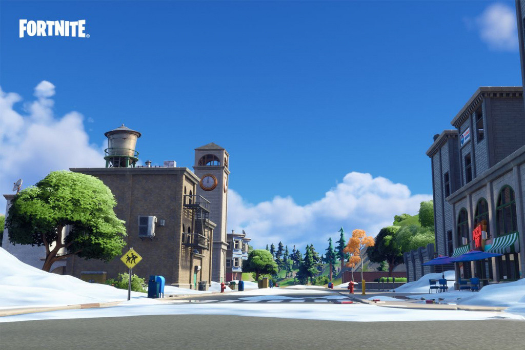Fortnite Chapter 3 Tilted Towers street level view