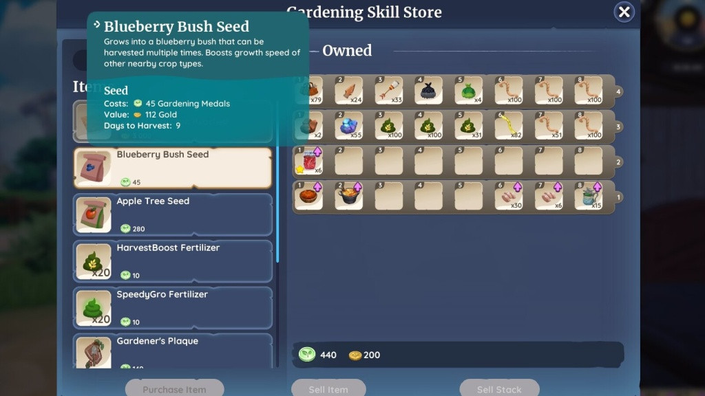 palia gardening skill guide blueberry bush seeds how where to get badruu guild master gardening guild store skill medals