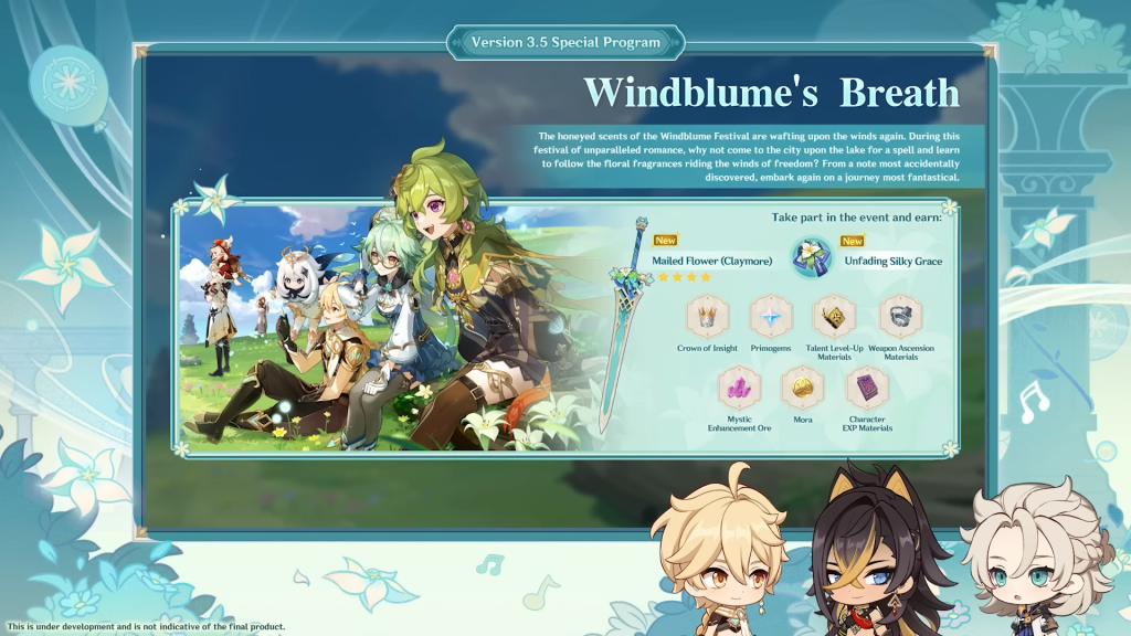 Windblume's Breath event in Genshin Impact 3.5 update. 