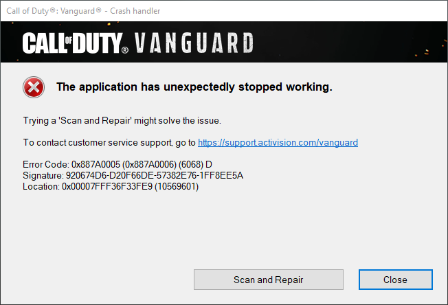 How to fix COD Vanguard crashing "Scan & Repair" bug