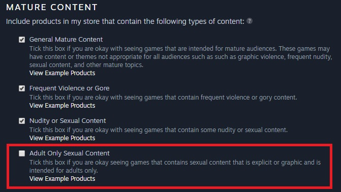enable steam adult only mature content mode