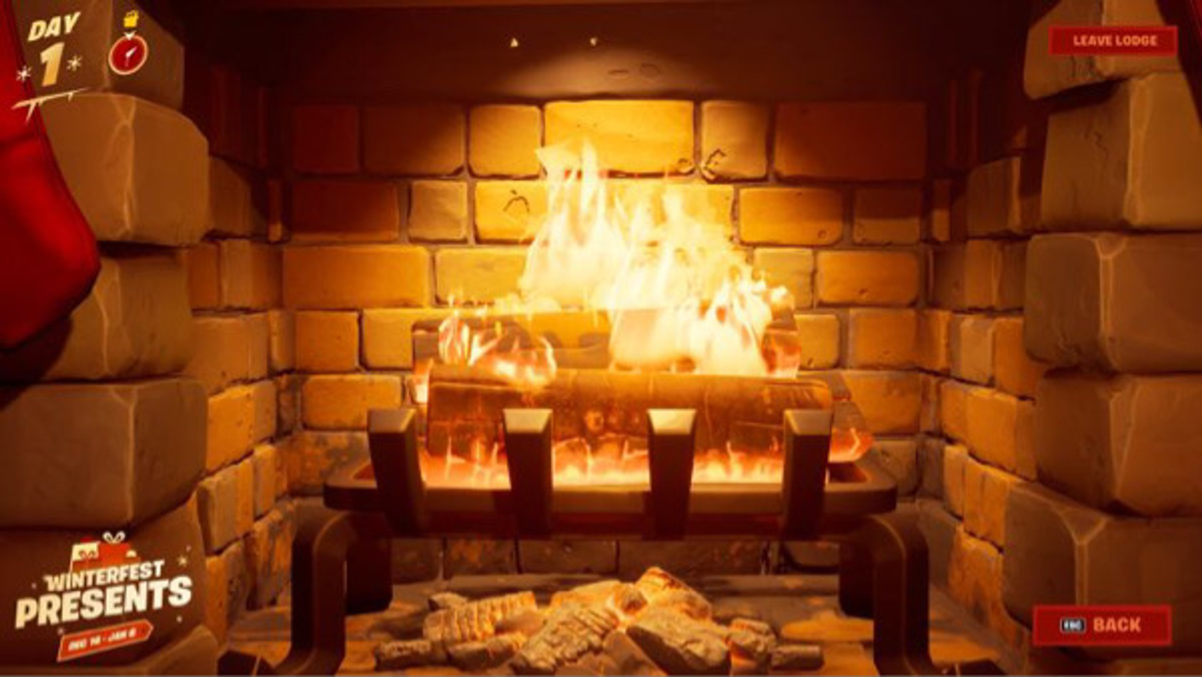 Fortnite “Warm yourself at the Yule Log in the Cozy Lodge” quest
