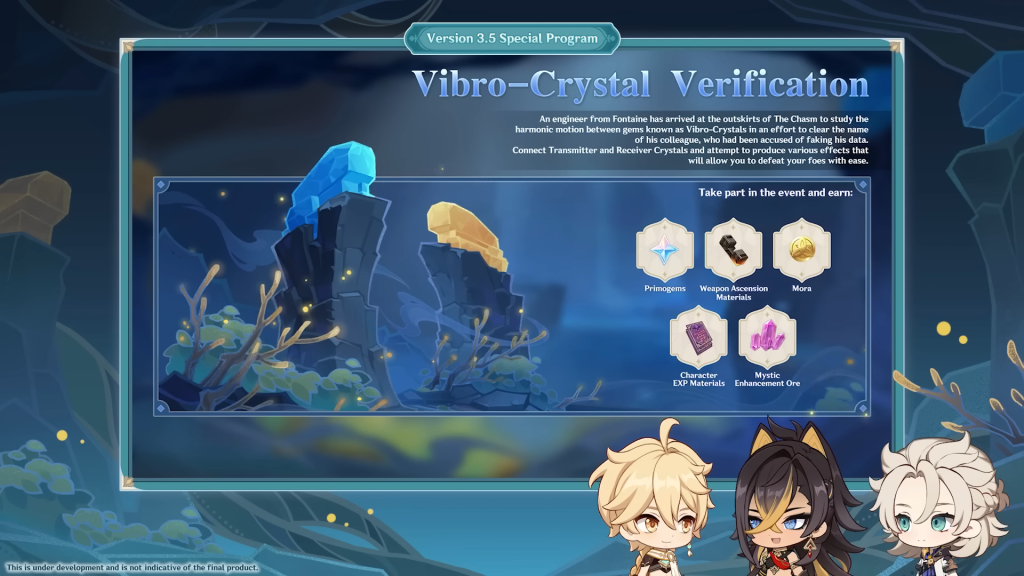 Vibro-Crystal Verification event in Genshin Impact 3.5 update. 