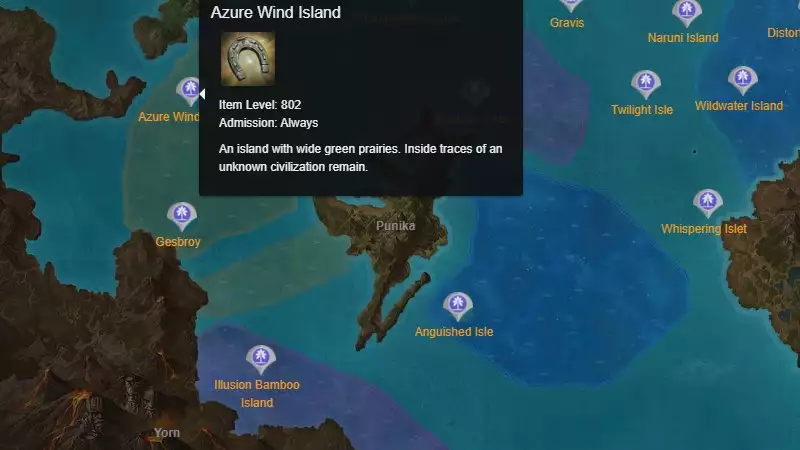 Lost Ark Whistle Emote location Azure Wind Island on map
