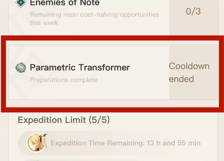 You can now check the Parametric Transformer CD progress in HoYoLab App. 