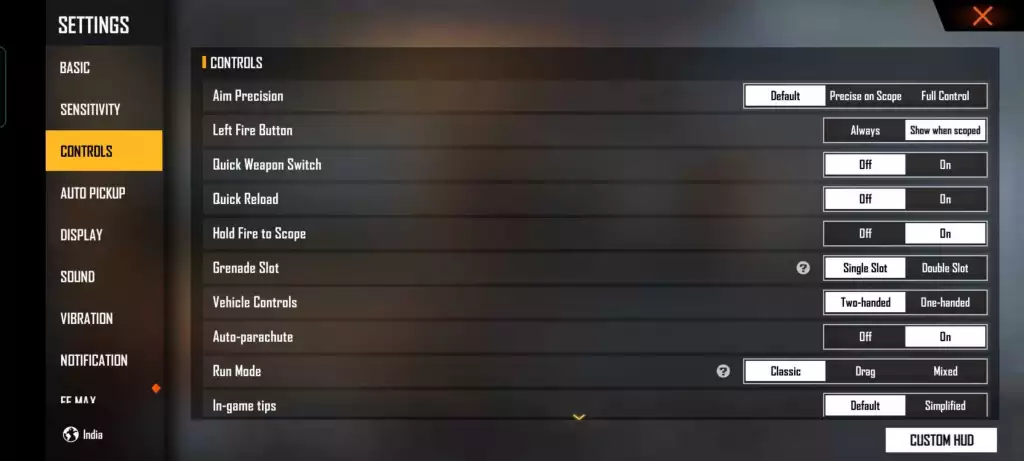 Best control settings for Free Fire Max.