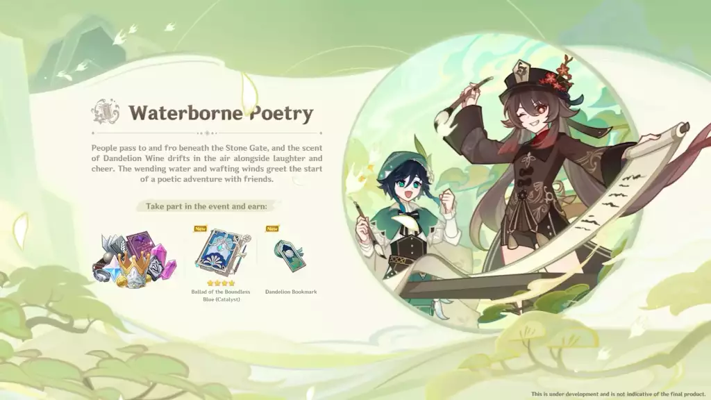 Waterborne Poetry Event in Genshin Impact 4.1 update.