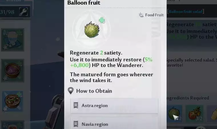 how to use balloon fruit tower of fantasy cooking recipe