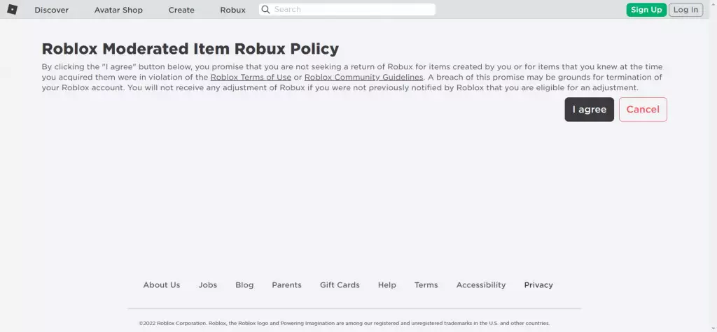 what is the roblox moderated item robux policy