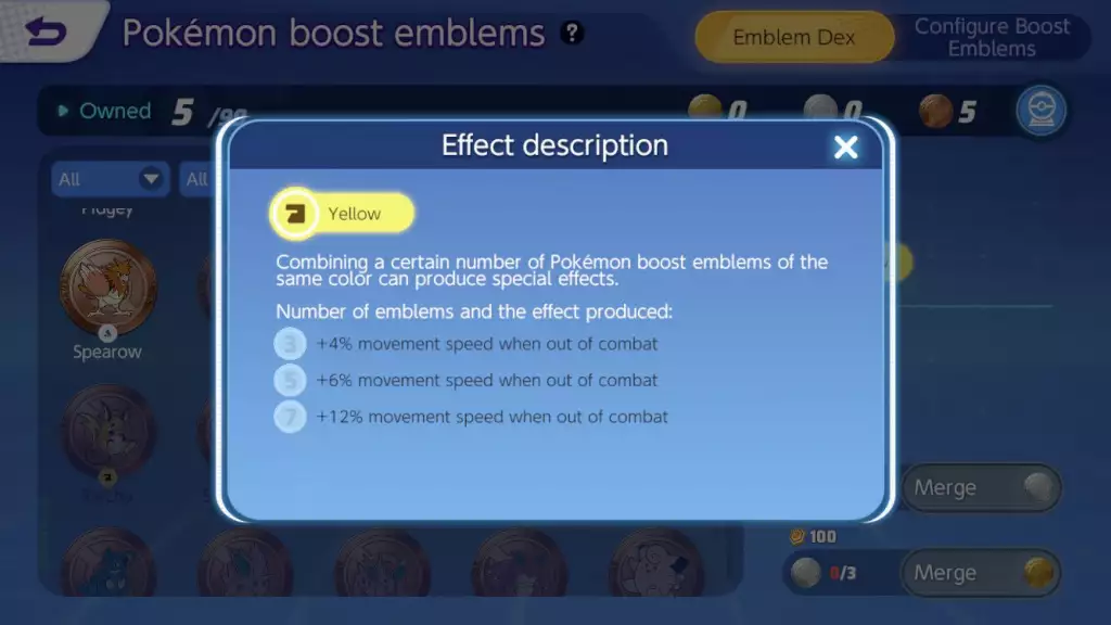 pokemon unite boost emblems color effects yellow description movement speed out of combat increased stat