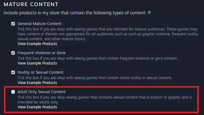 enable steam adult only mature content mode