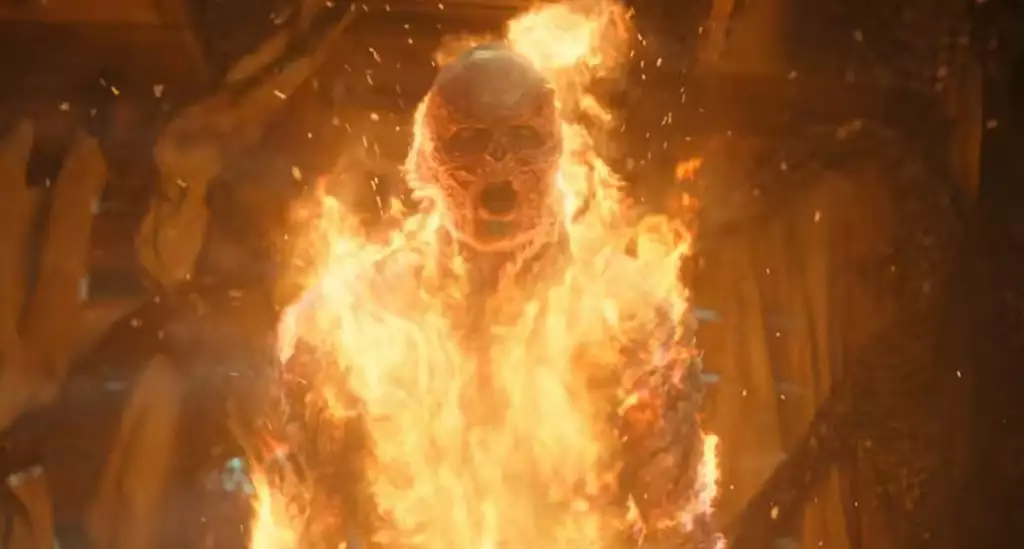 Vecna stop conjuring his spell after getting set on fire in the Upside Down.