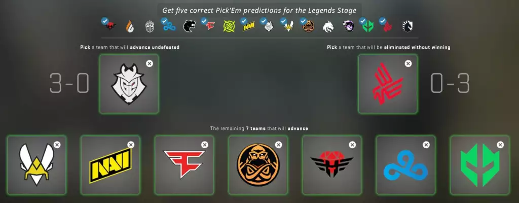 PGL Antwerp Major 2022 Legends stage pick'em predictions Diamond Coin rewards challenges results teams G2 Esports Imperial Vitality Na'Vi 