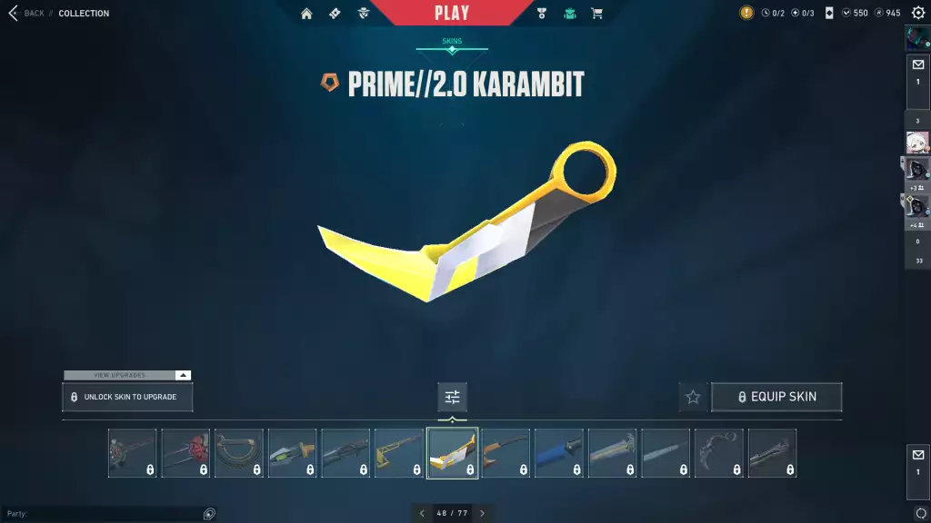 Prime 2.0 Karambit Skin in Callorant