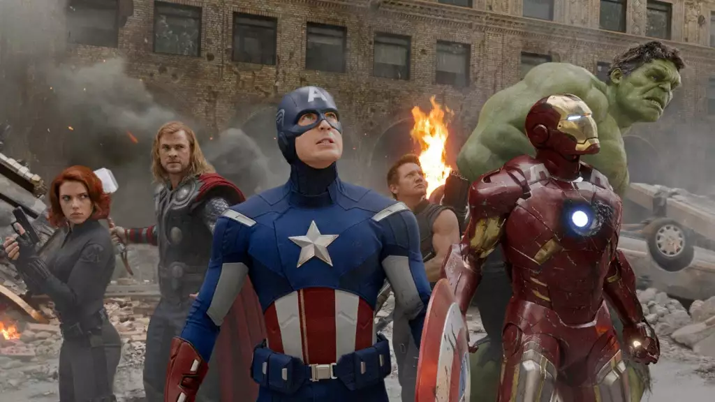 All superheroes gather in the first Avengers movie