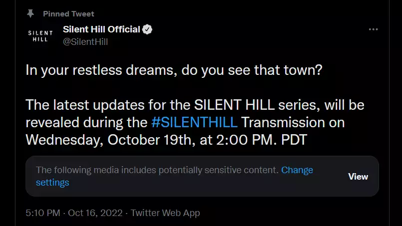 Un tweet de @silenthill anunciando la transmisión en vivo