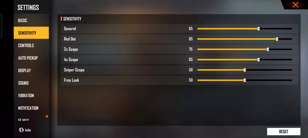 Best sensitivity settings for Free Fire Max.