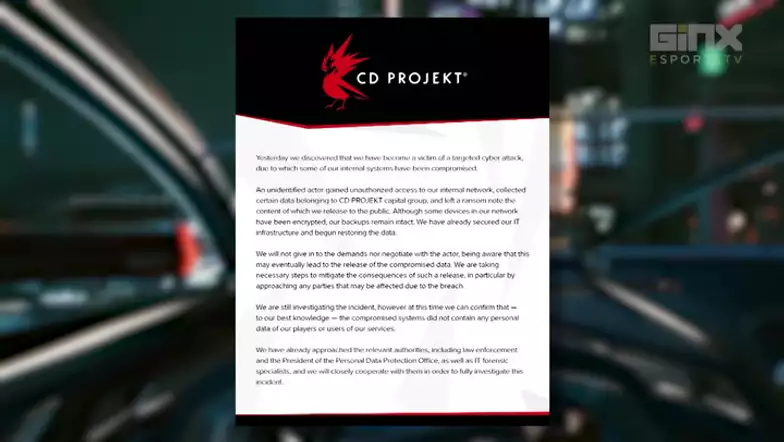 IN FEED: CD Projekt RED hit by cyber attack with ransom note from hackers