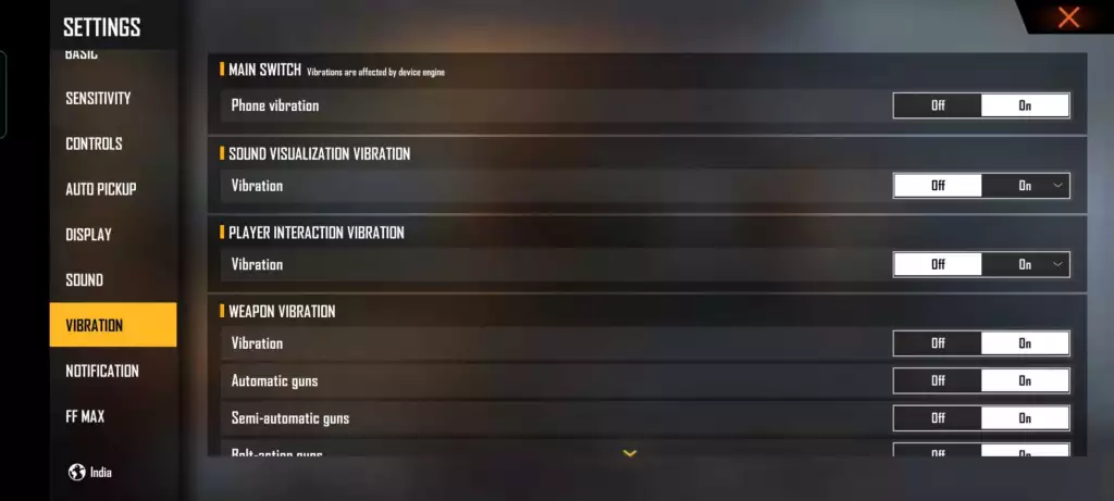 Best vibration settings for Free Fire Max
